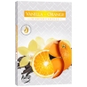 Vôňa: Vanilka - pomaranč 
Čas horenia: +/- 4 hodiny 
Obsah balenia: 6 vonných sviečok
Hmotnosť balenia: +/- g 
Vyrobené: Poľsko